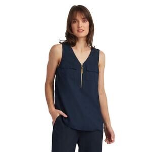 ELLEN TRACY SLEEVELESS LINEN BLEND UTILITY TOP IN‎ NAVY NWT WOMEN'S SIZE XS